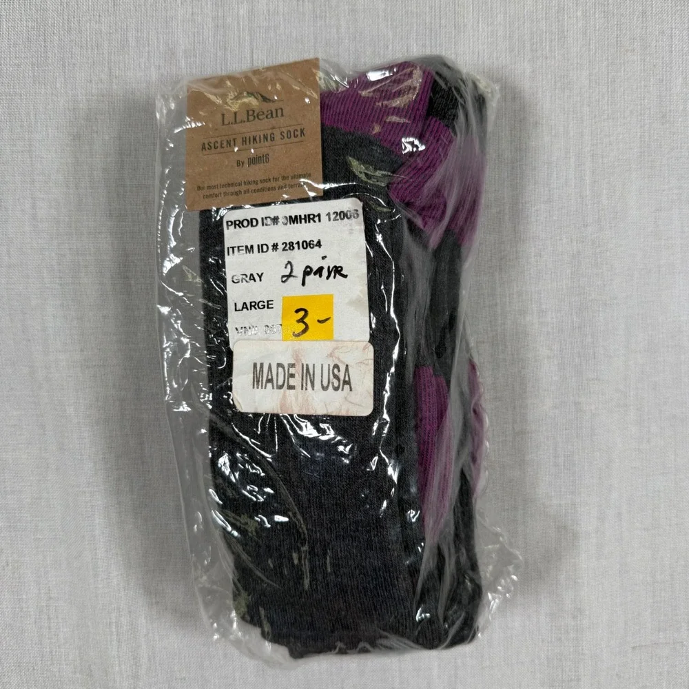LL Bean Unisex Large Wool Blend Midweight Ascent Hiking Socks Point6 2 Pack‎ USA